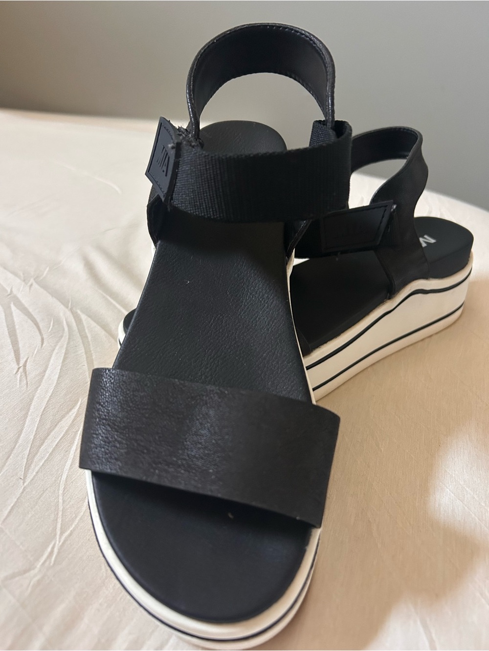 MIA Black Platform Sandals with White Trim